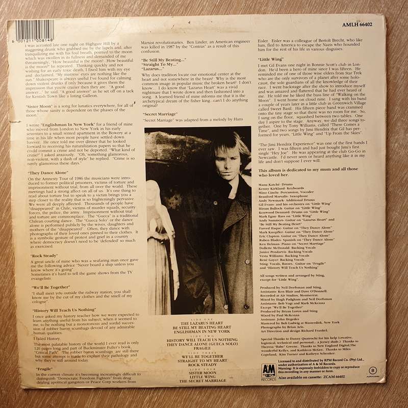 Sting  Nothing Like The Sun -  Vinyl LP Record - Opened  - Very-Good Quality (VG)
