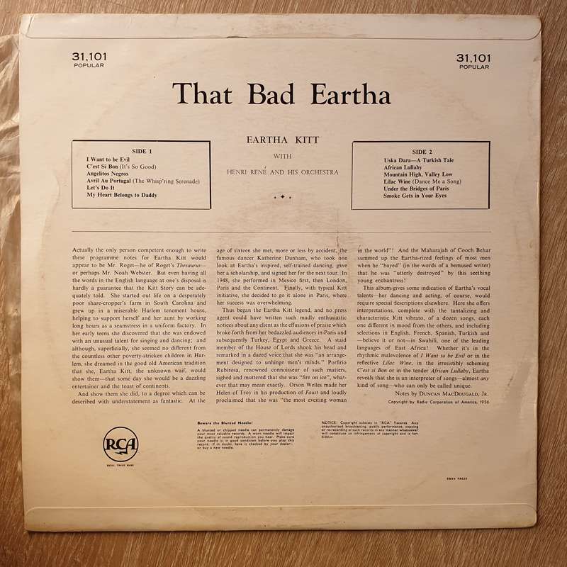 Eartha Kitt  That Bad Eartha - Vinyl LP Record - Opened  - Very-Good+ Quality (VG+)