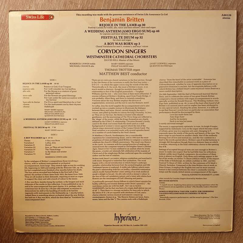 Benjamin Britten - Corydon Singers - Westminster Cathedral Choristers - Audiophile DMM - Direct M...