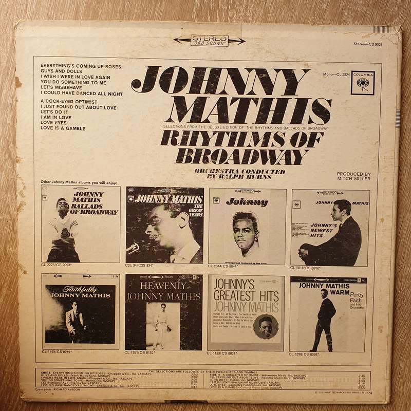 Johnny Mathis  Rhythms Of Broadway - Vinyl LP Record - Very-Good+ Quality (VG+)