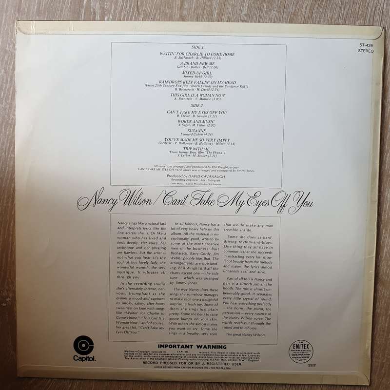 Nancy Wilson  Can't Take My Eyes Off You -  Vinyl LP Record - Opened  - Very-Good Quality (VG)