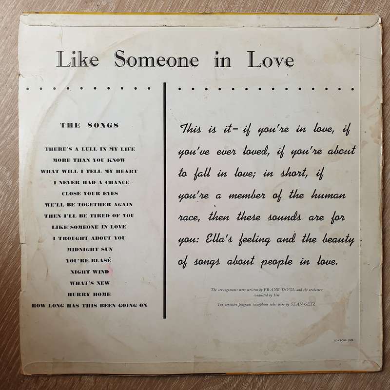 Ella Fitzgerald, Frank DeVol And His Orchestra  Like Someone In Love -  Vinyl LP Record - O...