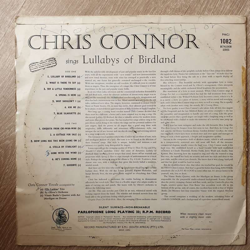 Chris Connor  Sings Lullabys Of Birdland -  Vinyl LP Record - Opened  - Very-Good- Quality ...