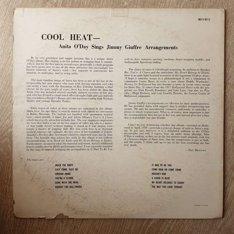 Anita O'Day, Jimmy Giuffre  Cool Heat - Vinyl LP Record - Very-Good+ Quality (VG+)