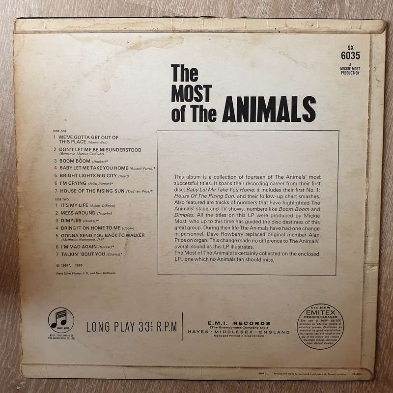 The Animals  The Most Of The Animals (33JSX) -  Vinyl LP Record (VG-)