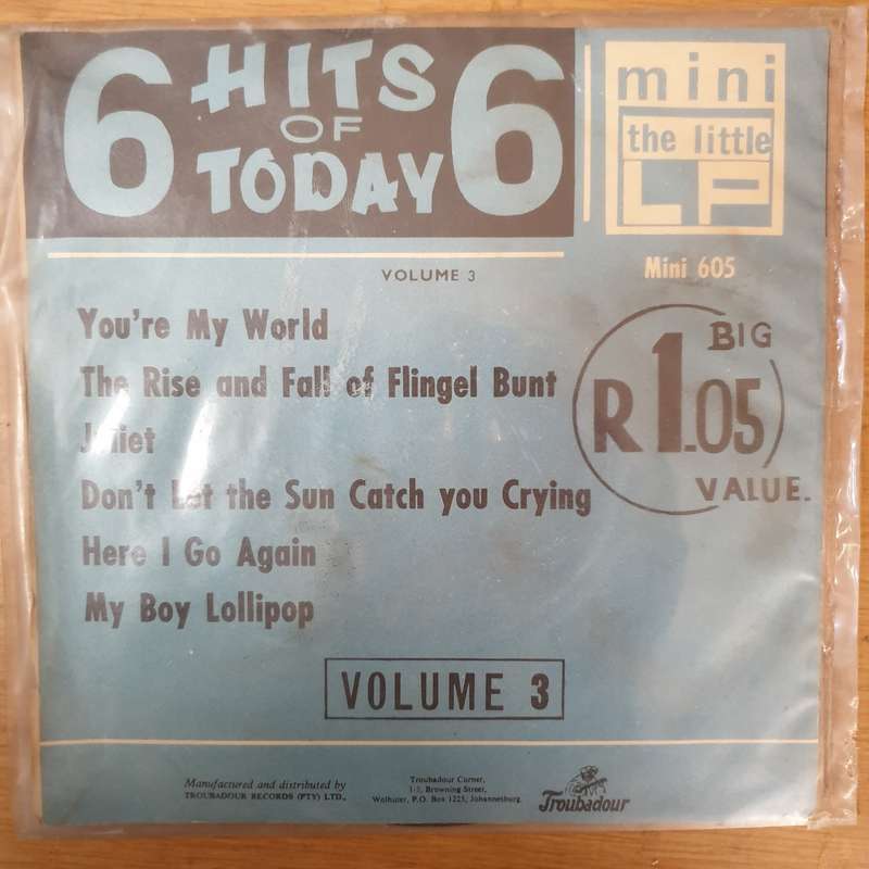 6 Hits of Today Vol 3  - Vinyl 7" Record - Very-Good+ Quality (VG+)