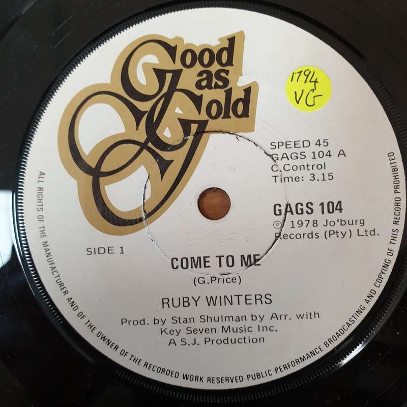 Ruby Winters  Come To Me - Vinyl 7" Record - Opened  - Very-Good Quality (VG)