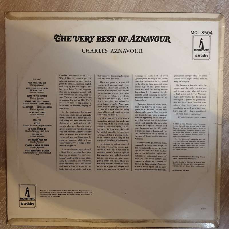 Charles Aznavour  The Very Best Of Aznavour - Vinyl LP Record - Opened  - Very-Good- Qualit...