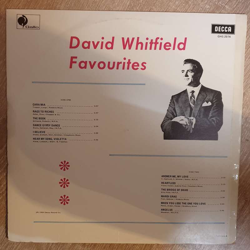 David Whitfield With The Roland Shaw Orchestra  David Whitfield Favourites (GHS) - Vinyl LP...