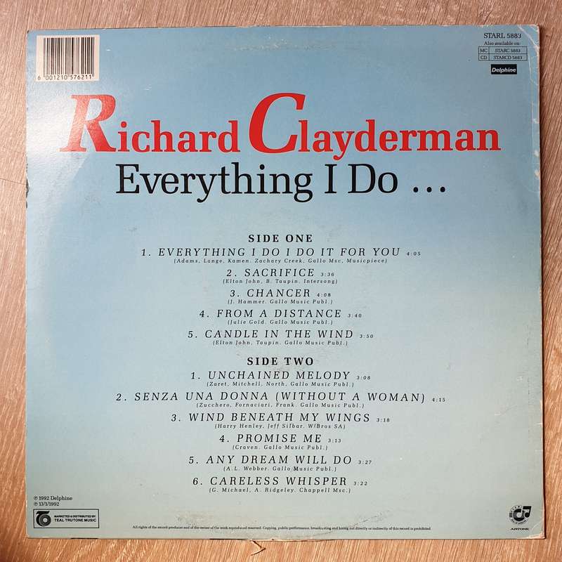 Richard Clayderman  Everything I Do - I Do It For You -   Vinyl LP Record - Very-Good+ Qual...