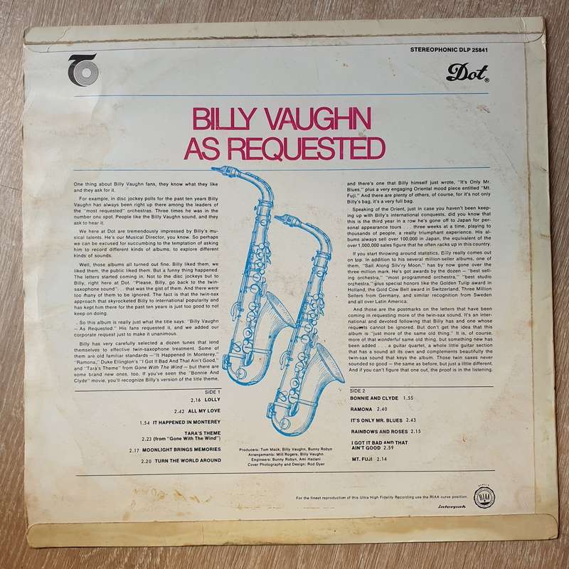 Billy Vaughn  As Requested - Vinyl LP Record - Opened  - Very-Good Quality (VG)