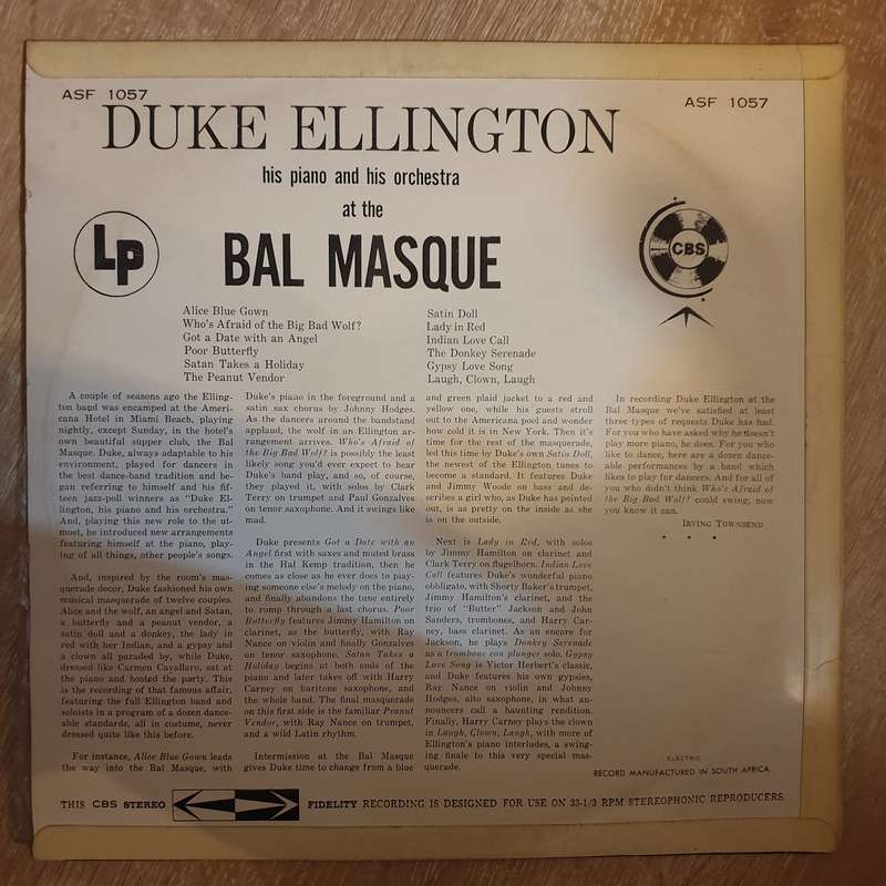 Duke Ellington  Duke Ellington His Piano And His Orchestra At The Bal Masque -Vinyl LP Reco...