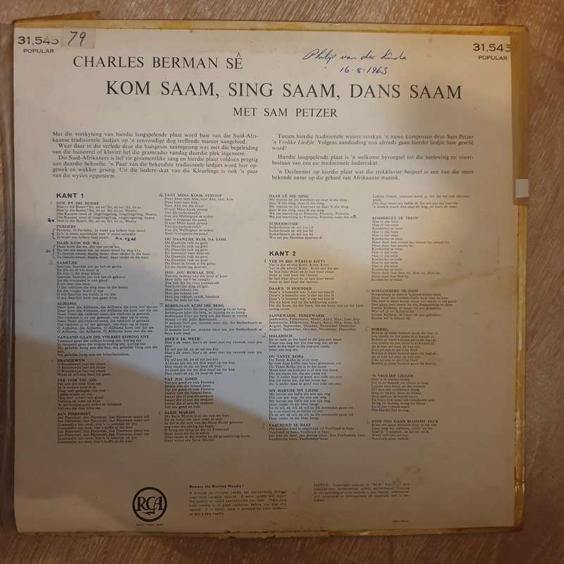 Charles Berman Se  Kom Saam Sing Saam  Vinyl LP Record - Very-Good+ Quality (VG+)