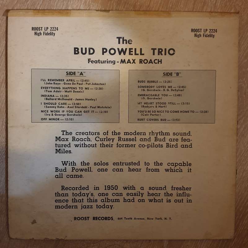 Bud Powell Trio Featuring Max Roach  Bud  Vinyl LP Record - Very-Good+ Quality (VG+)