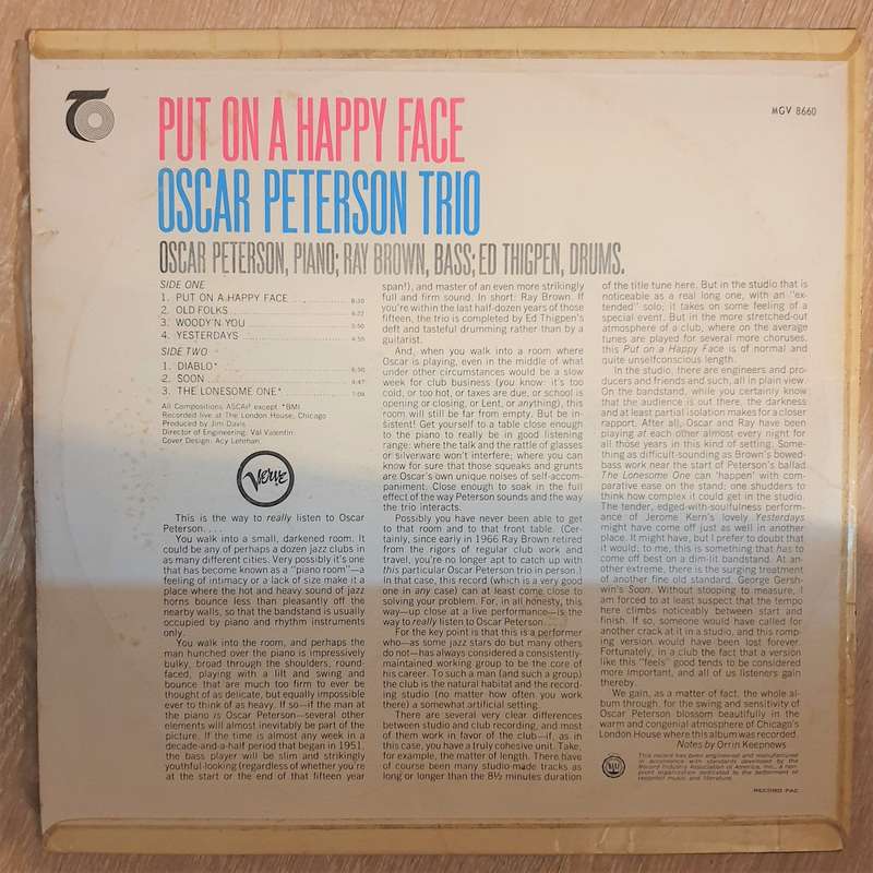 Oscar Peterson  Put On A Happy Face- Vinyl LP Record - Very-Good+ Quality (VG+)