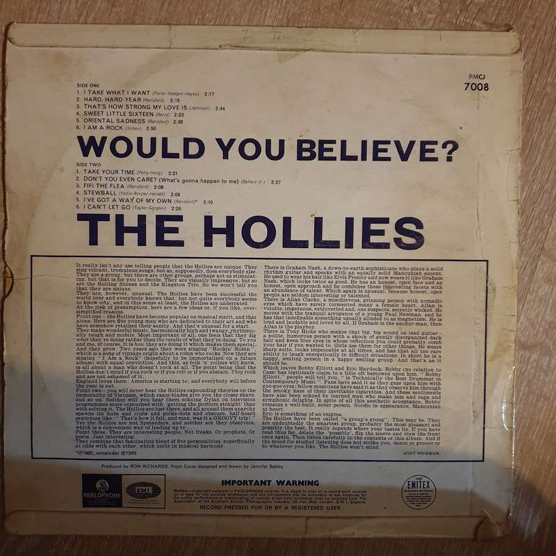 The Hollies - Would You Believe? - Vinyl LP Record - Opened  - Good Quality (G)