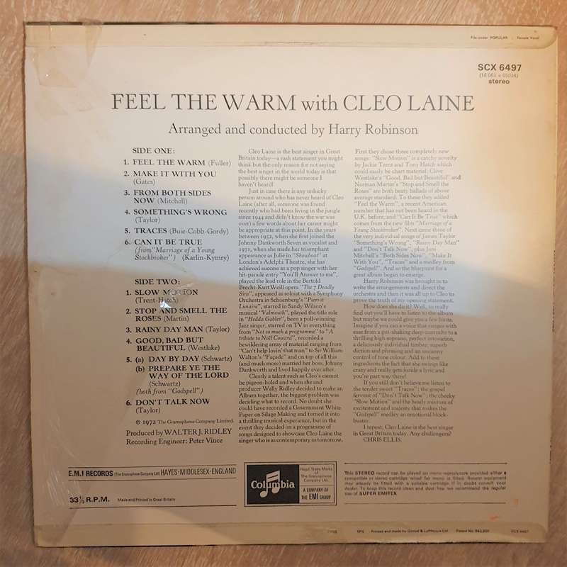 Cleo Laine  Feel The Warm With Cleo Laine - Vinyl LP Record - Very-Good+ Quality (VG+)