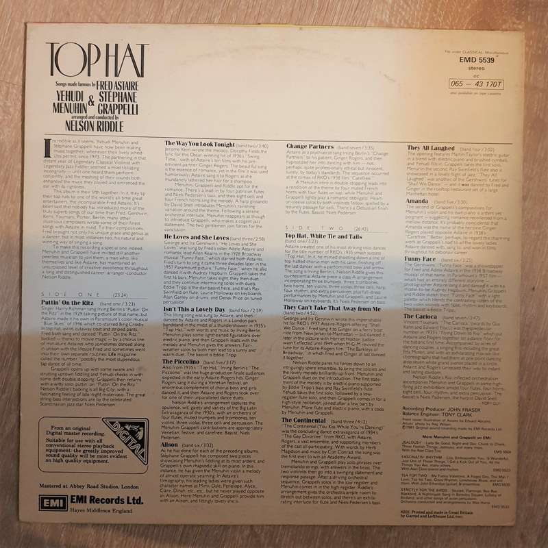 Top Hat - Yehudi Menuhin & Stéphane Grappelli Arranged And Conducted By Nelson Riddle - Vinyl LP...