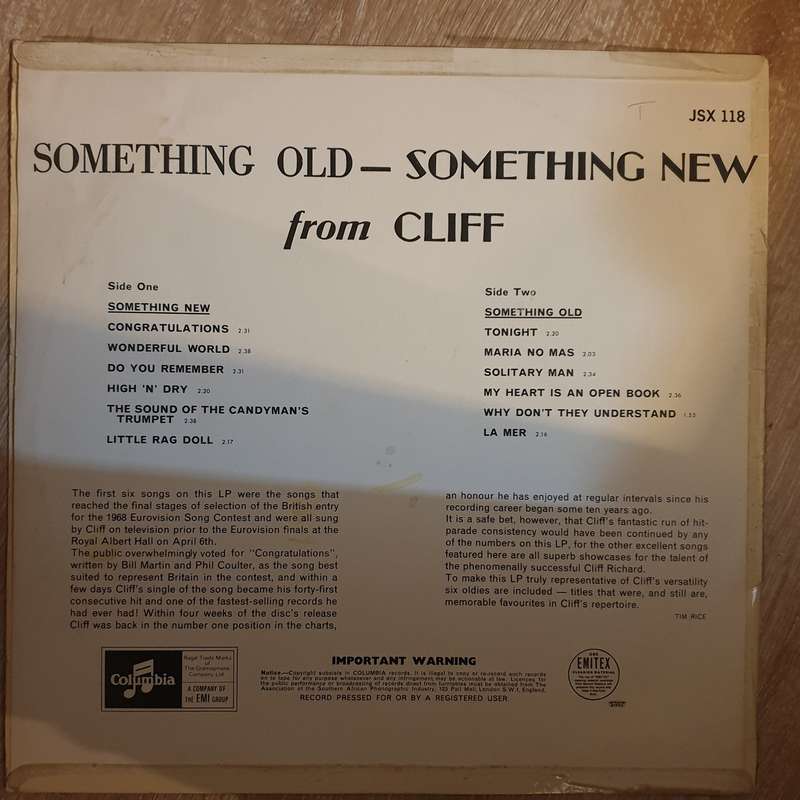 Cliff Richard  Something Old, Something New (Rare)- Vinyl LP Record - Very-Good+ Quality (VG+)