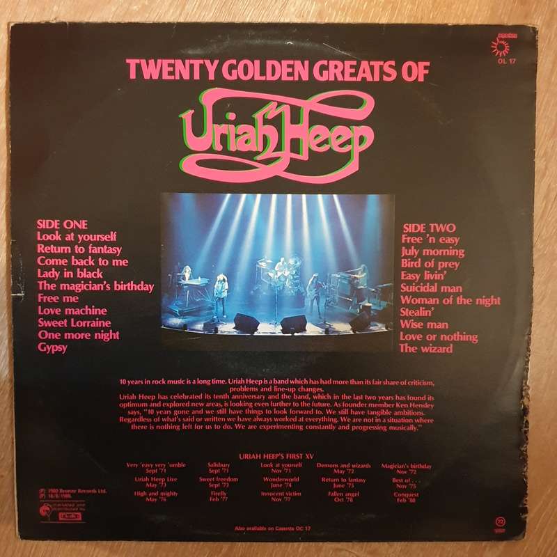 Uriah Heep - Twenty Golden Greats - Vinyl LP Record - Opened  - Very-Good- Quality (VG-)