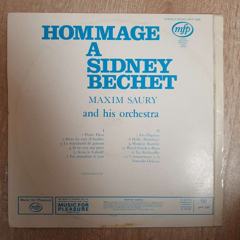Maxim Saury and His Orchestra - Hommage A Sidney Bechet  Vinyl LP Record - Very-Good+ Quali...