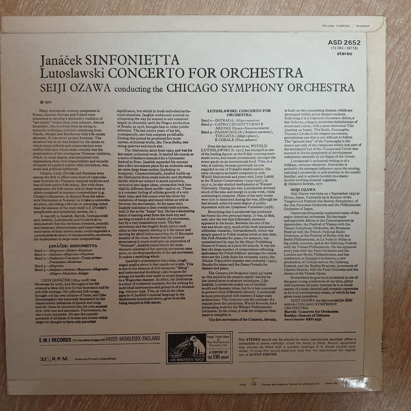 Janacek, Lutosławski, Seiji Ozawa - Chicago Symphony  Sinfonietta / Concerto For Orchestra...