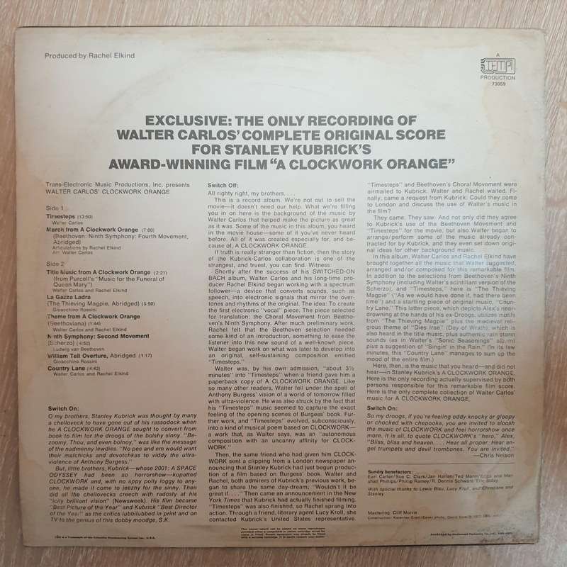 Clockwork Orange - Walter Carlos  Vinyl LP Record - Very-Good+ Quality (VG+)