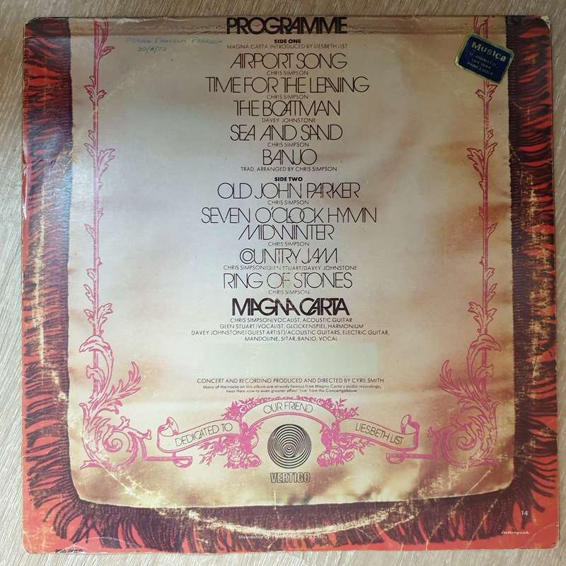 Magna Carta  In Concert - Amsterdam 1971  - Vinyl LP Record - Opened  - Very-Good  Quality ...