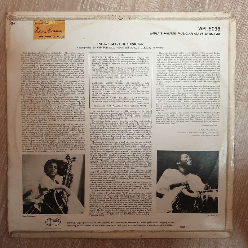 Ravi Shankar  India's Master Musician - Vinyl LP Record - Opened  - Good Quality (G)