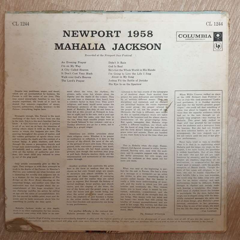 Mahalia Jackson  Newport 1958 -  Vinyl LP Record - Opened  - Very-Good- Quality (VG-)