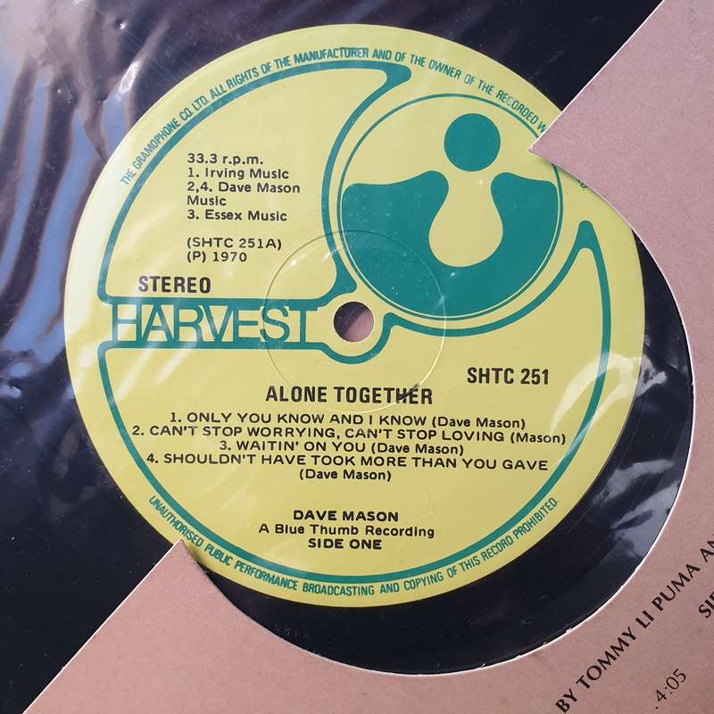 Dave Mason  Alone Together - Vinyl LP Record - Opened - Very-Good+ Quality (VG+)