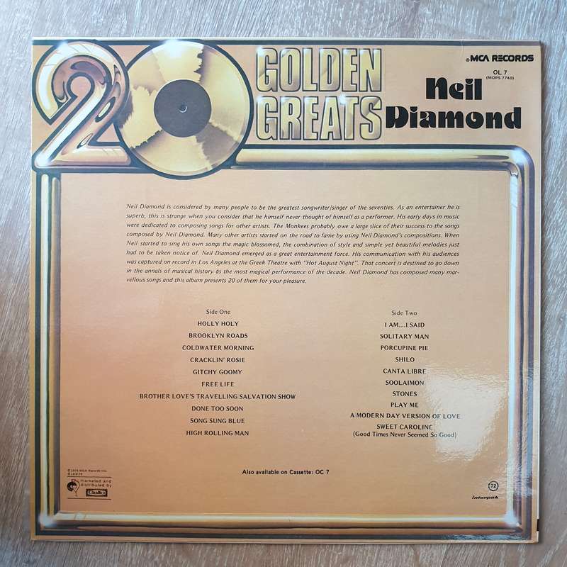 Neil Diamond  20 Golden Greats - Vinyl LP Record - Opened  - Very-Good+ Quality (VG+)