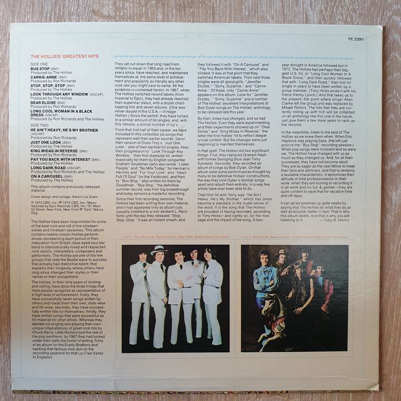 The Hollies  The Hollies' Greatest Hits - Vinyl LP Record - Opened  - Very-Good+ Quality (VG+)