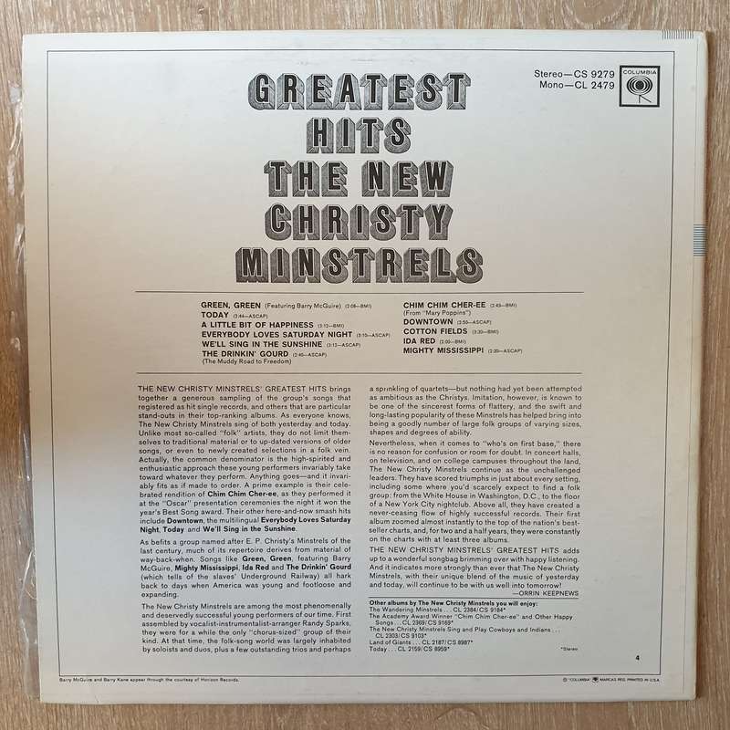 The New Christy Minstrels  Greatest Hits - Vinyl LP Record - Very-Good+ Quality (VG+)