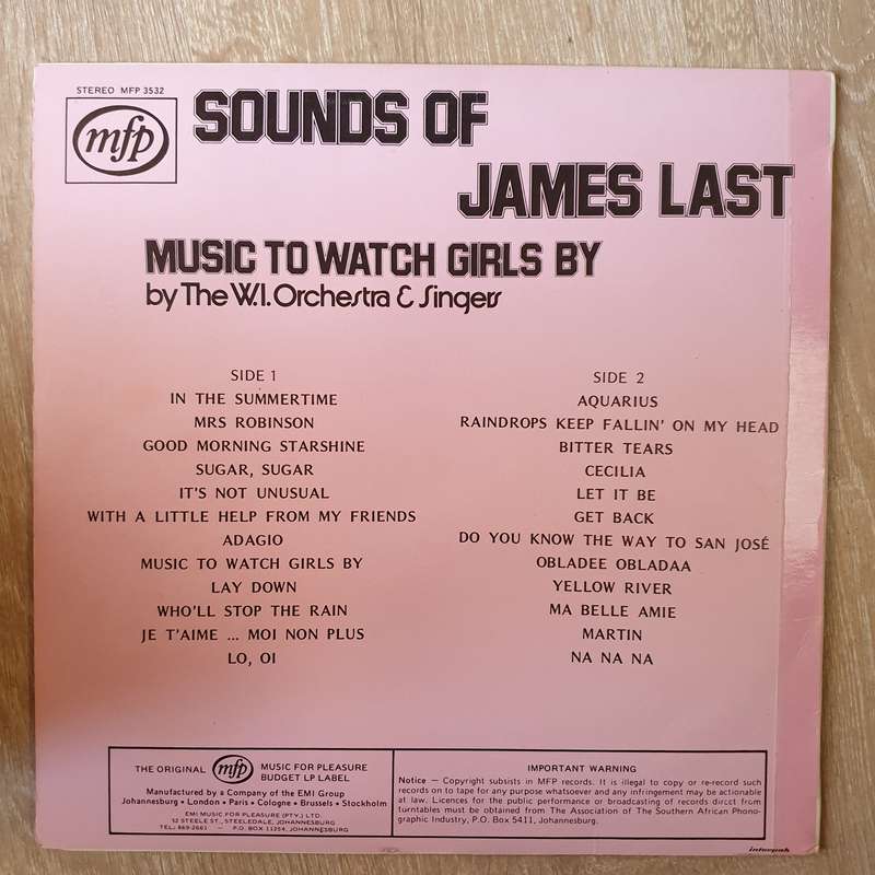 Sounds Of James Last - The W. 1 Orchestra & Singers  Music To Watch Girls By - Vinyl LP Rec...