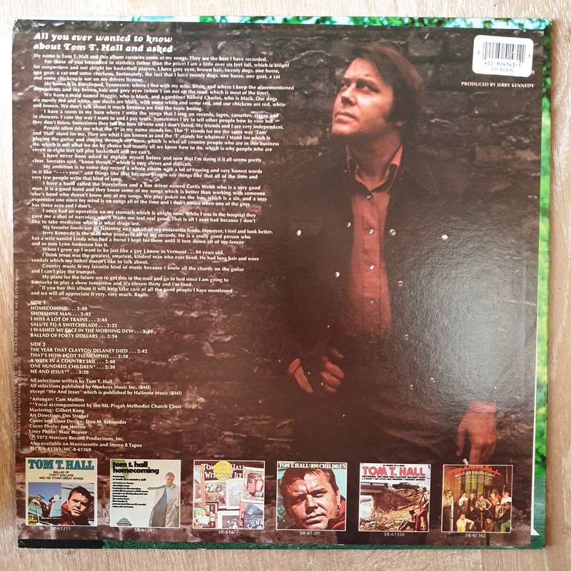 Tom T. Hall  Tom T. Hall's Greatest Hits -  Vinyl LP Record - Very-Good+ Quality (VG+)