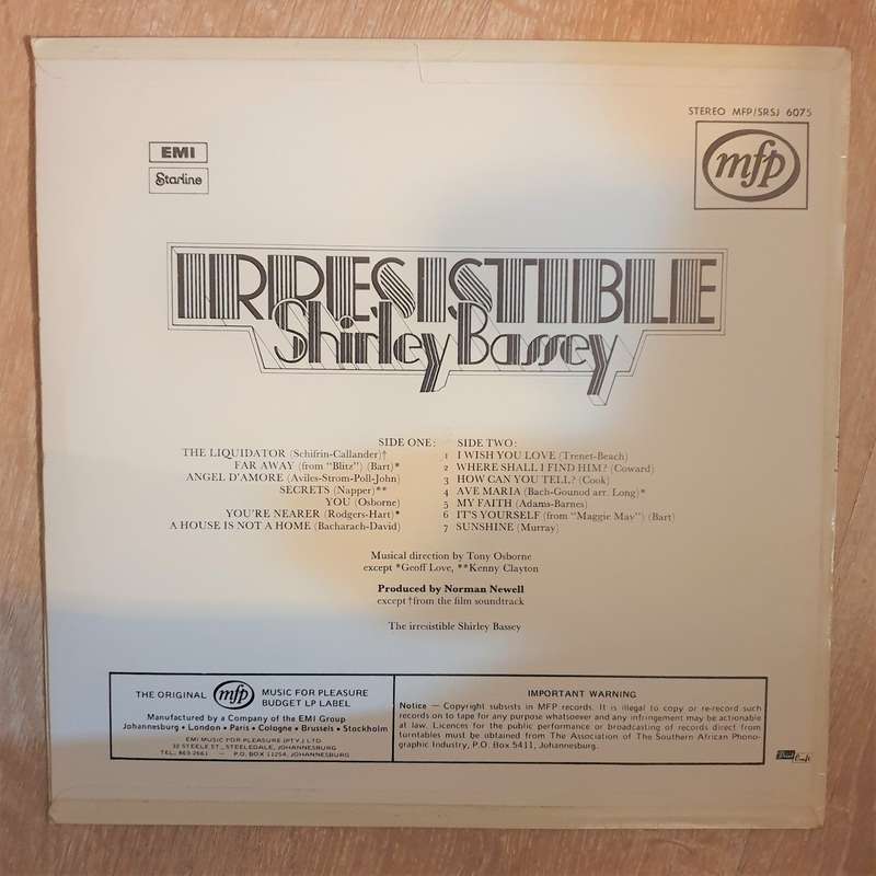 Shirley Bassey - Irresistible  Vinyl LP Record - Very-Good+ Quality (VG+)