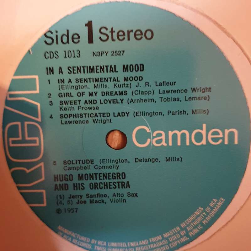 Hugo Montenegro & His Orchestra  In A Sentimental Mood  Vinyl LP Record - Very-Good+ ...