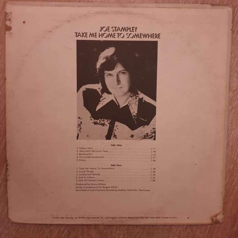 Joe Stampley  Take Me Home To Somewhere - Vinyl LP Record - Very-Good+ Quality (VG+)