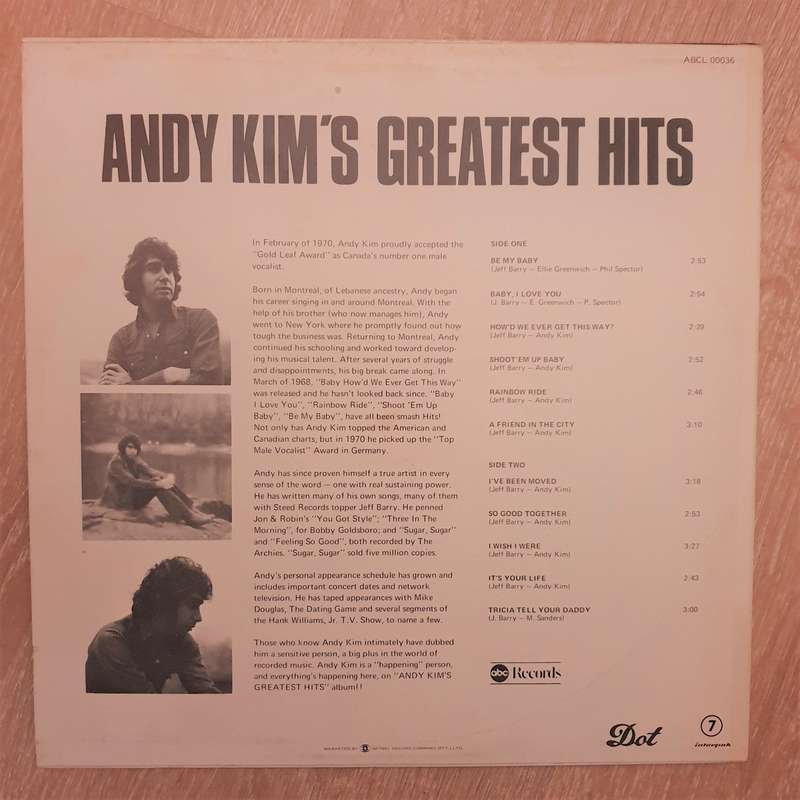 Andy Kim  Andy Kim's Greatest Hits - Vinyl LP Record - Very-Good+ Quality (VG+)