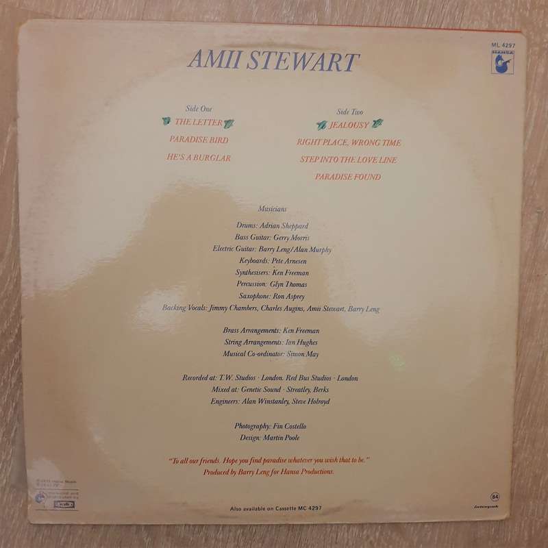 Amii Stewart  Paradise Bird - Vinyl LP Record - Very-Good+ Quality (VG+)