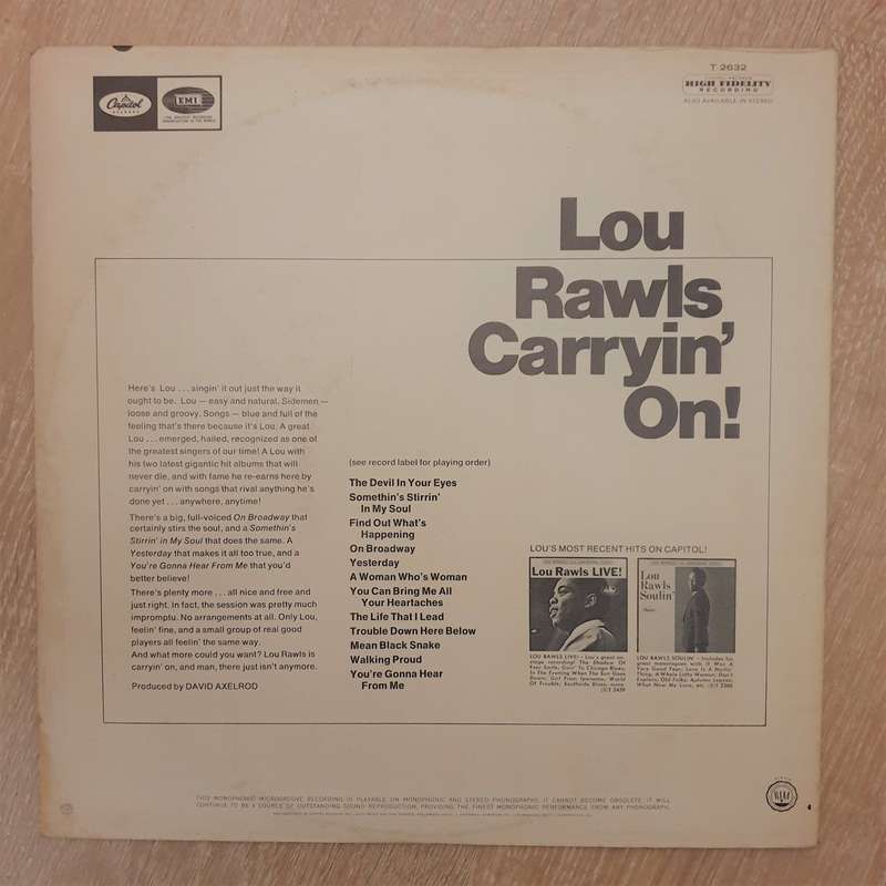 Lou Rawls  Carryin' On! - Vinyl LP Record - Opened  - Very-Good  Quality (VG)