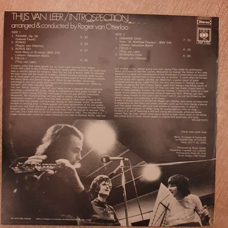 Thijs Van Leer  Introspection - Vinyl LP Record - Very-Good+ Quality (VG+)