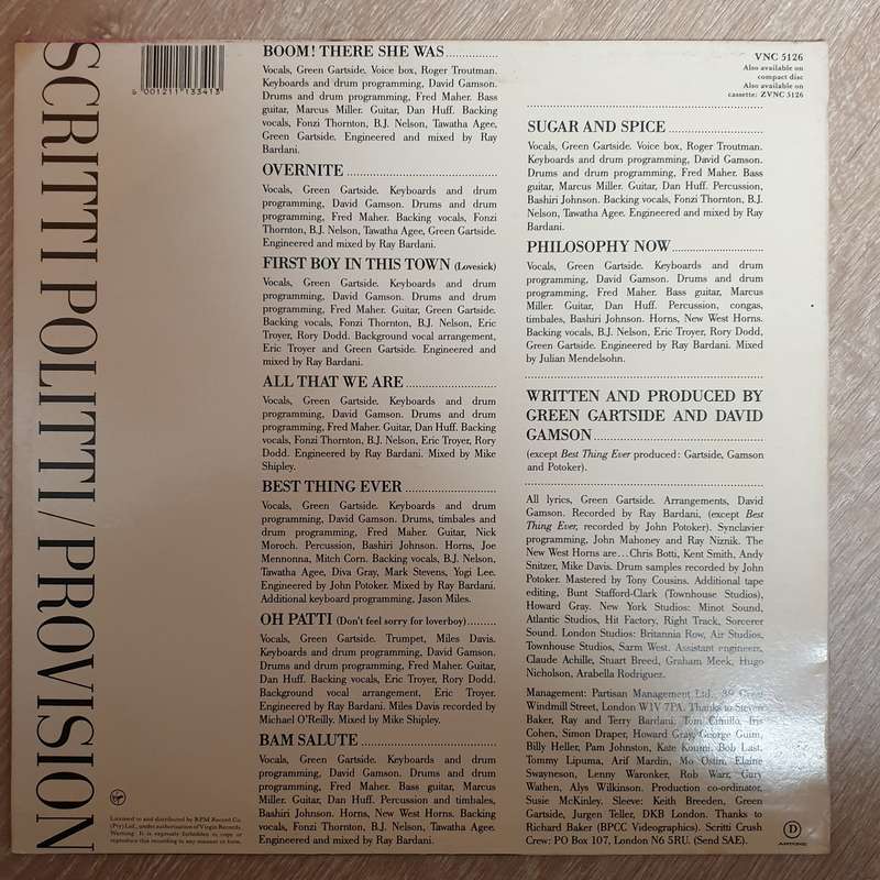Scritti Politti  Provision - Vinyl LP Record - Very-Good+ Quality (VG+)