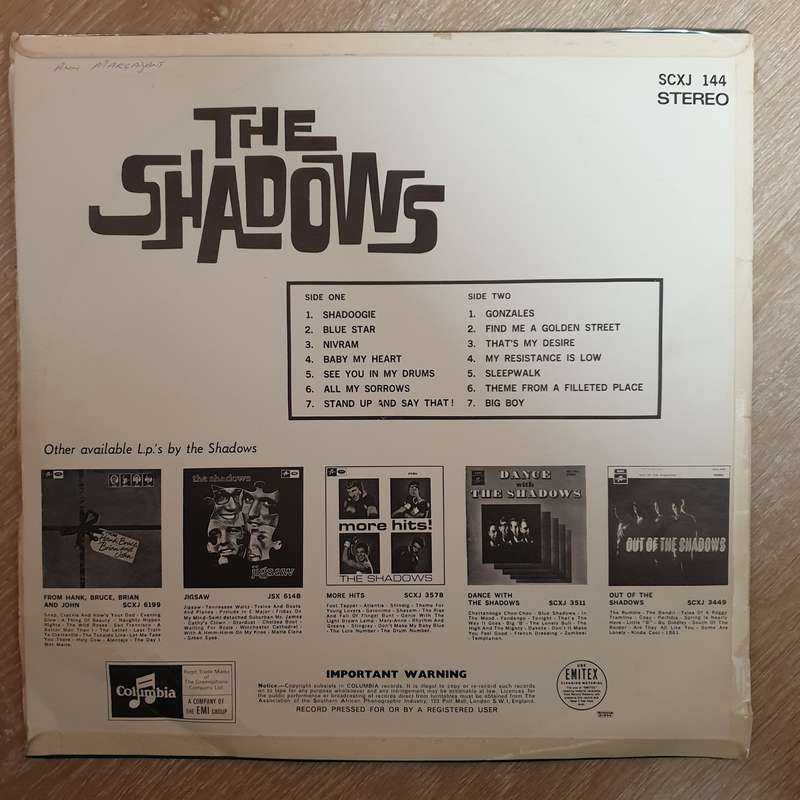The Shadows - Vinyl LP Record - Opened  - Very-Good- Quality (VG-)