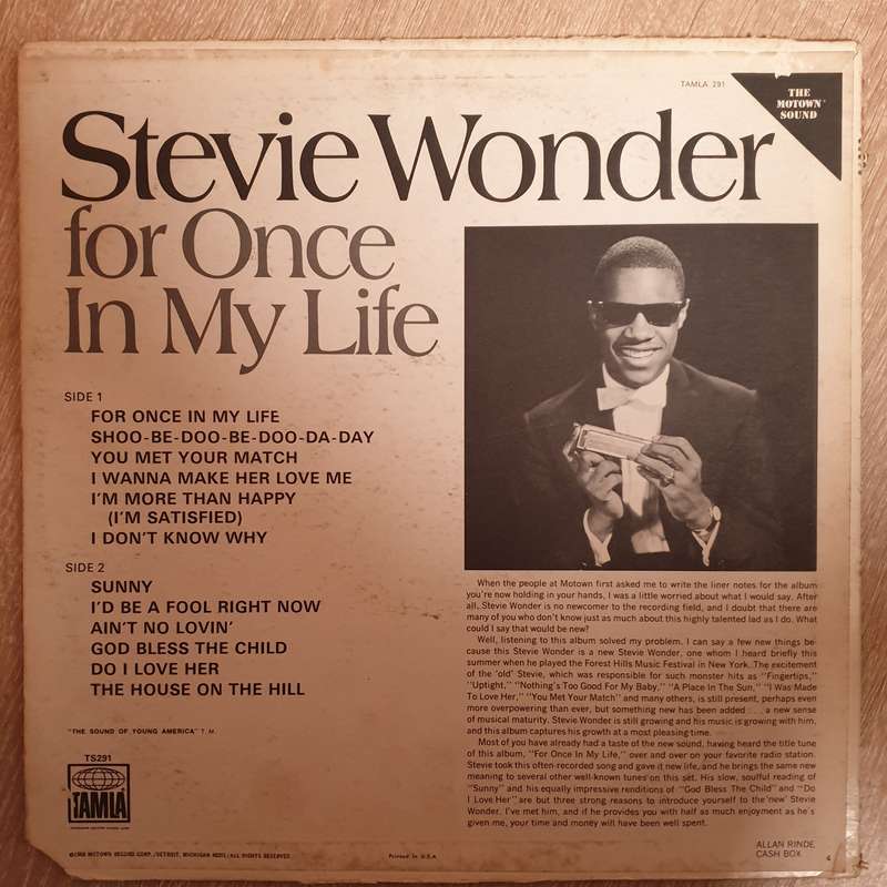 Stevie Wonder  For Once In My Life - Vinyl LP Record - Opened  - Very-Good- Quality (VG-)