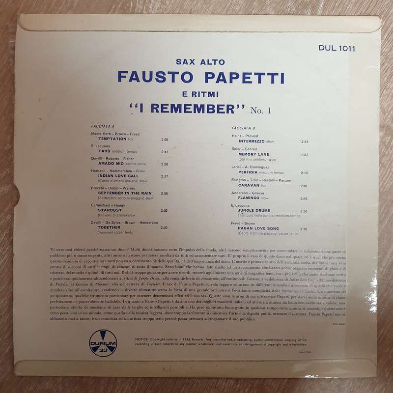 Fausto Papetti  I Remember...  - Vinyl LP Record - Very-Good+ Quality (VG+)