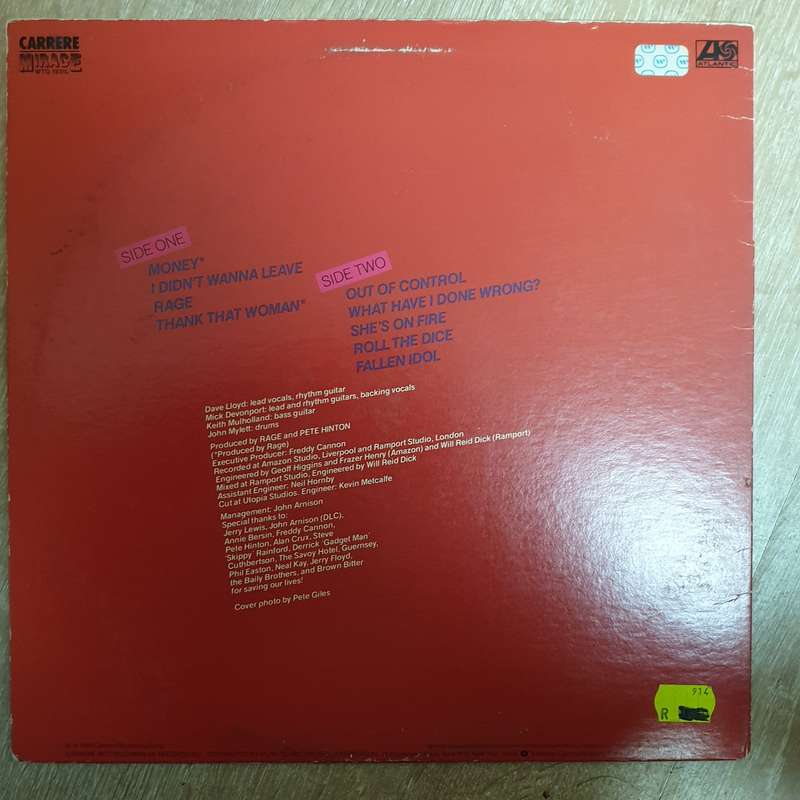 Rage  Rage - Vinyl LP Record - Very-Good+ Quality (VG+)