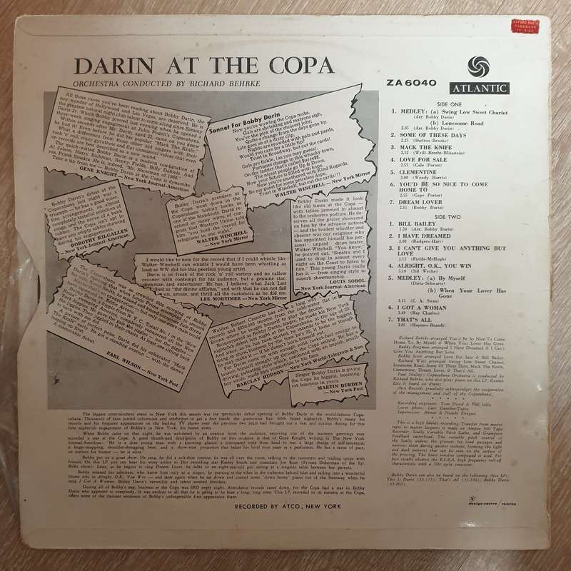 Bobby Darin  Darin At The Copa - Vinyl LP Record - Opened  - Very-Good  Quality (VG)