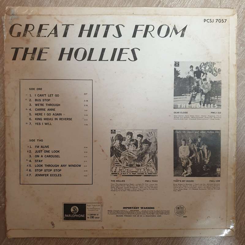 The Hollies  Great Hits From The Hollie's -  Vinyl LP Record - Very-Good+ Quality (VG+)